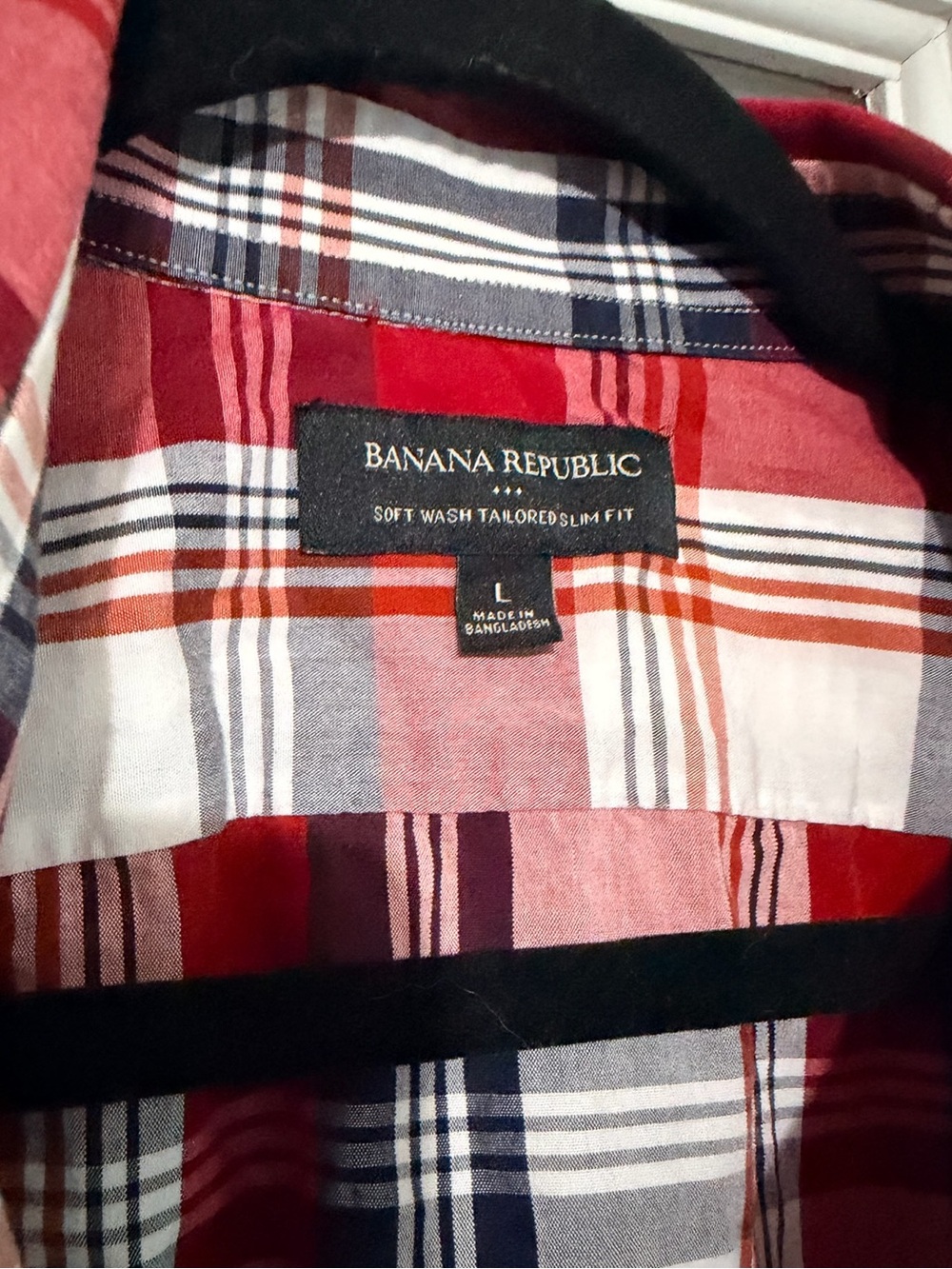 Banana Republic Men's Red, Navy & White Plaid Cotton Button-Down Shirt - Picture 3 of 3
